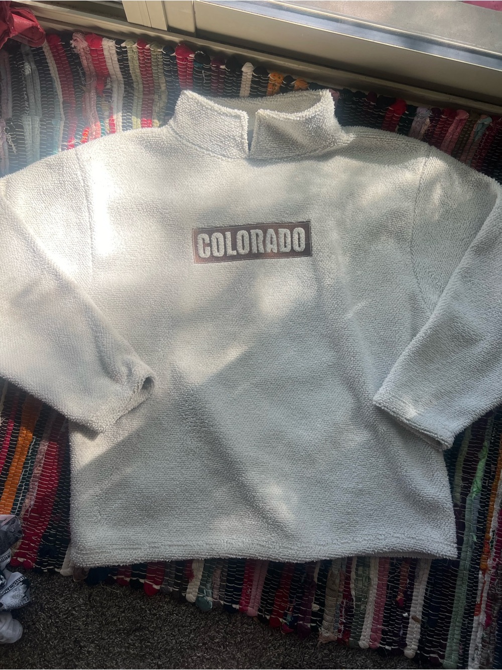 Colorado Embroidered Cream Turtleneck Fleece Sweater